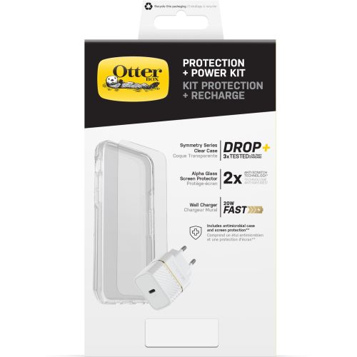 OtterBox KIT iPhone 13 Pro (Symmetry Clear / Alpha-glass / EU USB-C Wall Charger 20W - white)